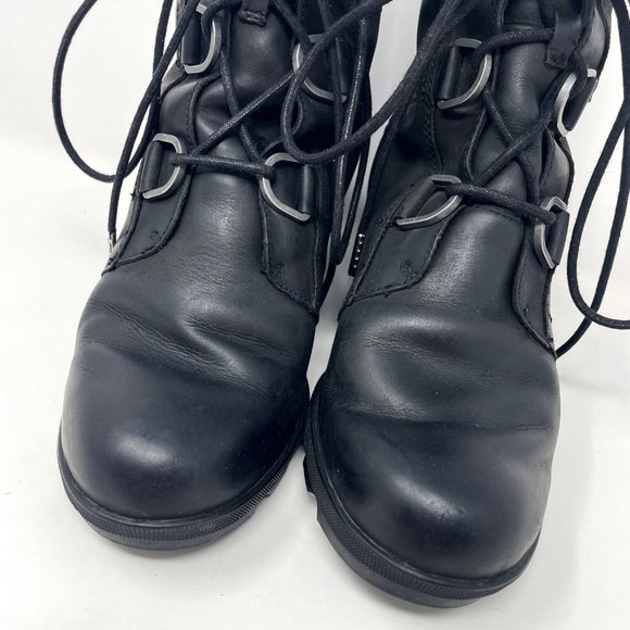 Sorel Womens Black Leather Wedge Heel Lace Up Boots - Picture 3 of 10